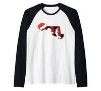 Maryland Plaid Christmas Santa Hat Holiday Matching Design Raglan Baseball Tee
