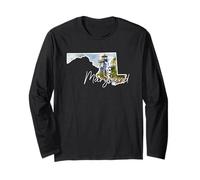 Maryland Pride Watercolor Lighthouse State Outline Art Long Sleeve T-Shirt