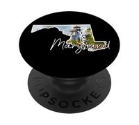 Maryland Pride Watercolor Lighthouse State Outline Art PopSockets Adhesive PopGrip