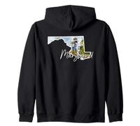 Maryland Pride Watercolor Lighthouse State Outline Art Zip Hoodie