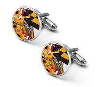 Maryland State Flag Baltimore Oriole Bird Susan Flower Cute Shirt Cufflinks for Men Long Sleeve Suit Metal Cuff Links Jewelry Accessories