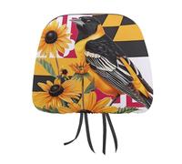 Maryland State Flag Baltimore Oriole Bird Susan Flower Funny Car Headrest Covers Universal Fit Seat Head Rest Protector Auto Interior Accessories