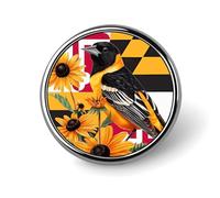 Maryland State Flag Baltimore Oriole Bird Susan Flower Round Lapel Pin Button Brooch Tie Badge Elegant Hat Clothing Jewelry Accessories
