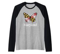 Maryland State Flag Butterfly Art Pride Raglan Baseball Tee