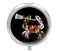 Maryland State Flag Crab Lacrosse Pill Box Portable Round Medicine Storage Boxes Pill Case Organizer for Purse Pocket Travel