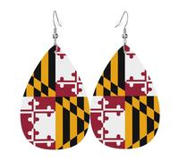 Maryland State Flag double-sided printed leather earrings int and shape of water drops, creative, light and novel, bright and vivid colors.