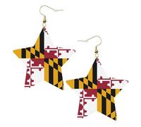 Maryland State Flag Leather Star Shaped Earrings Fashion Accessories Lightweight Festivals Parties Everyday Life
