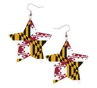 Maryland State Flag Leather Star Shaped Earrings Fashion Accessories Lightweight Festivals Parties Everyday Life