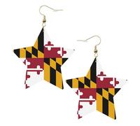 Maryland State Flag Leather Star Shaped Earrings Fashion Accessories Lightweight Festivals Parties Everyday Life