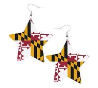 Maryland State Flag Leather Star Shaped Earrings Fashion Accessories Lightweight Festivals Parties Everyday Life