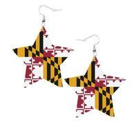 Maryland State Flag Leather Star Shaped Earrings Fashion Accessories Lightweight Festivals Parties Everyday Life
