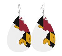 Maryland State Flag Map Leather Earring Fun Dangle Earrings Lightweight Ear Pendants For Mother'S Day Women Beach