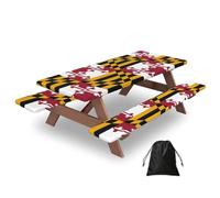 Maryland State Flag Print Camping Essentials Waterproof Camping Table And Bench Cover With Drawstring Bag 183 Cm