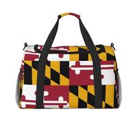 Maryland State Flag print Carry on Luggage for Women Men Shoulder Weekender Crossbody Bag for Yoga Travel Must Haves, Black, One Size