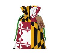 Maryland State Flag Print Christmas Drawstring Holiday Candy Bag Xmas Sacks Reusable Wrapping Bags Party Favor