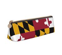 Maryland State Flag Print Cosmetics Case Large Capacity Triangle Design Zippered Pen Holder for Writing Tools