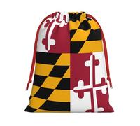 Maryland State Flag Print Holiday Drawstring Bag, Treat Pouch Wrap,Reusable Event Favor,Daily Storage Bag M