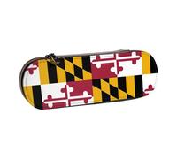 Maryland State Flag Print Leather Pencil Case â€“ Versatile Leather Pen Holder Pencil Pouch Travel Everyday Use