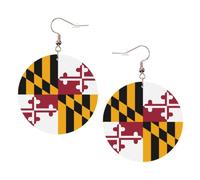 Maryland State Flag Print Round Leather Earrings for Women, Lightweight Dangle Drop Hoop Jewelry Set KC Gold,Birthday Party Gift