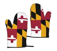 Maryland State Flag Print Waterproof Oven Mitts Versatile Size 5.9 X 11in Non Slip Bbq Gloves For Kitchen