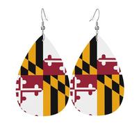Maryland State Flag Teardrop-shaped leather earrings, clothing decoration, suitable for festival parties, holidays and daily life