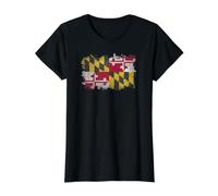 Maryland State Flag with Grungy Look Value Graphic T-Shirt, Women, Black, L