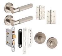 Marylebone Knurled Lever On Rose Bathroom Door Pack - Brushed Nickel - Handle/hinges/sashlock/thumbturn Set - Designer Levers