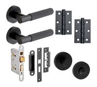 Marylebone Knurled Lever On Rose Bathroom Door Pack - Matte Black - Handle/hinges/sashlock/thumbturn Set - Designer Levers