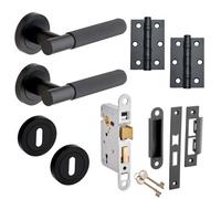 Marylebone Knurled Lever On Rose Sashlock Door Pack - Matt Black - Handle/hinges/sashlock/escutcheon - Designer Levers