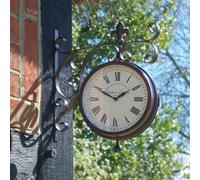 mysmartbuy.com Marylebone Station Wall Mounted Quartz Clock & Thermometer - Battery Powered Weatherproof Double-Sided Indoor Outdoor Home Garden Decoration - Copper, H33 x W36 x D9cm