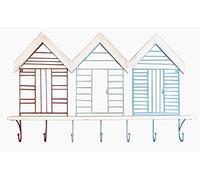 marymarygardens Beach Hut Design Coloured Metal and Driftwood Style Wall Shelf with 7 Hooks