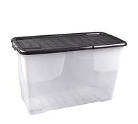 MaryMo Strata 3 x 100 Litres Curve Plastic Stackable Storage Box & Lid with clip-on lids, 3 Pack, Multi storage box for home and office storage solution Clear Box, Lid, (51cm H x 40cm W x 80cm D)