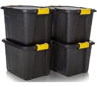 MaryMo Strata Heavy Duty 4 x 42L Black Storage Crates & Lids Black Yellow Handles
