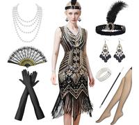 Maryparty 1920s Flapper Dresses Costume Women Roaring 20s Costumes Sequin Beaded Dress Accessories Set for Carnival Parties Halloween (Style-2, XXL)