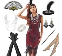 Maryparty 1920s Flapper Dresses Costume Women Roaring 20s Costumes Sequin Beaded Dress Accessories Set for Carnival Parties Halloween (Style-3, XL)