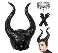 Maryparty Maleficent Horns Headband Evil Maleficent Headpiece Ornament Vintage Black Lace Gem Necklace for Halloween Cosplay Carnival