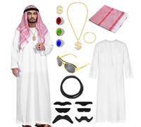 Maryparty Sheikh Costume Men Arab Costume Men Arabic Clothes Men Arabic White Robe Carnival Costumes Men for Carnival Party Birthday Halloween (S)