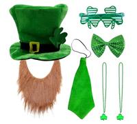 Maryparty St. Patrick Costume Set St.Patrick's Day's Leprechaun Green Hat Bow Tie Beard Costume Accessories for Parade Ireland Party