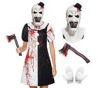 Maryparty Terrifier Costume Adult Killer Terrifier Clown Black White Jumpsuit Cosplay Costume for Halloween Party (WOMEN, XXL)