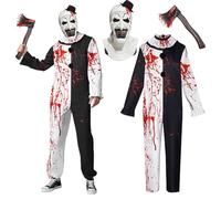 Maryparty Terrifier Costume Adult Killer Terrifier Clown Black White Jumpsuit Cosplay Costume for Halloween Party (MEN, L)