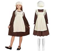 Maryparty Victorian Costume for Girls - Maid Fancy Dress for Halloween, Cosplay, World Book Day (Brown, L)