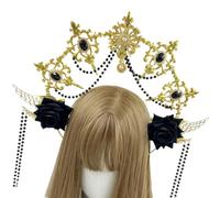Marys Halos Crowns Star Goddesses Tiaras, Golden wings black r | Crystal Pearl Headpiece for Wedding Party, Golden Tiaras and Halos Crowns for Women Cosplay Halloween Costume