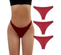 marysgift 3 Pack Seamless Thongs for Women - Red Knickers, No Show Mid Rise Panties, G-Strings, Cotton Underwear, Thong Bikini (B5104, Red, L UK 10 12)