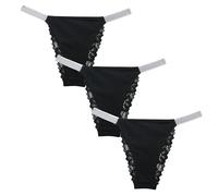 marysgift 3pcs Women's Knickers Lace Cotton Briefs Underwear Low Rise Soft Bikini V String UK 4 6 1710-S Black