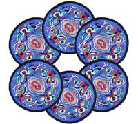 marysgift Coasters Set of 6 Floral Cloth Coasters for Decoration, 5.12 Inch Fabric Boho Mexican Art Souvenirs Gifts Vintage Ethnic Teacup Mat Indian Home Ornament 14cm BD0494
