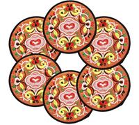 marysgift Coasters Set of 6 Floral Cloth Coasters for Decoration, 5.12 Inch Fabric Boho Mexican Art Souvenirs Gifts Vintage Ethnic Teacup Mat Indian Home Ornament 14cm BD0489