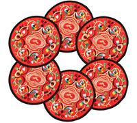 marysgift Coasters Set of 6 Floral Cloth Coasters for Decoration, 5.12 Inch Fabric Boho Mexican Art Souvenirs Gifts Vintage Ethnic Teacup Mat Indian Home Ornament 14cm BD0491