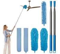 marysgift Feather Duster,7 Pcs Bendable Washable Chenille Duster, 98.4 in / 250 cm Long Flat Dusters for Cleaning Extendable,Telescopic Duster for Fan,High Ceiling,Furniture (Blue)