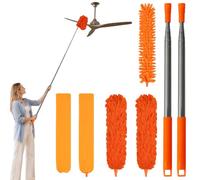 marysgift Feather Duster, 98.4 in / 250 cm Extendable Duster, 7 Pcs Bendable Washable Chenille Duster, Flat Dusters for Cleaning Extendable,Telescopic Duster for Fan,High Ceiling,Furniture (Orange)
