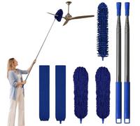 marysgift Feather Duster,Telescopic Dusters for Cleaning Extendable,7 Pcs Bendable Washable Chenille Duster Up to 98.4 in,Long Flat Dusters for Fan High Ceiling Furniture (Blue)